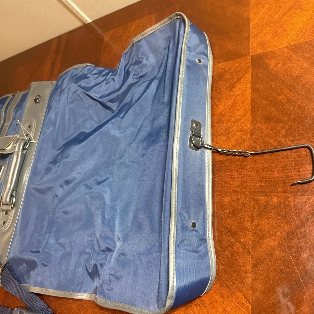 vtg Palo Navy Blue Nylon Garment Bag Travel Suit Carrier Shoulder Strap &‎ Keys